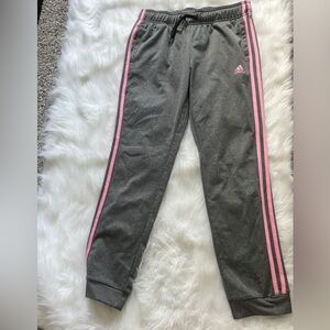 Adidas Kids Charcoal Joggers with Pink Accents